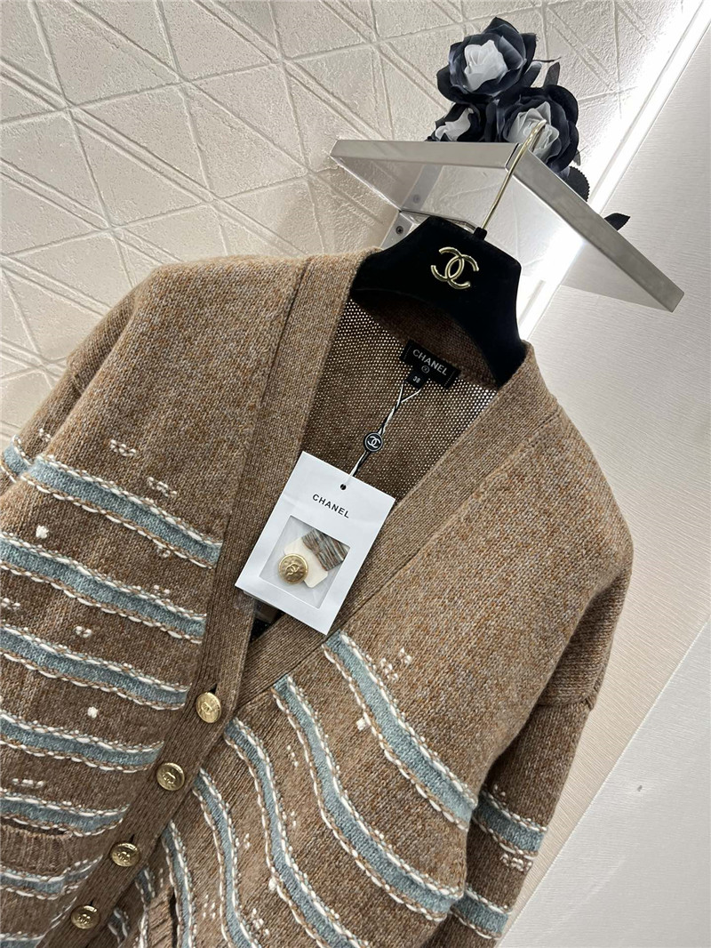 Ch**el stripe blend cashmere cardigan brown