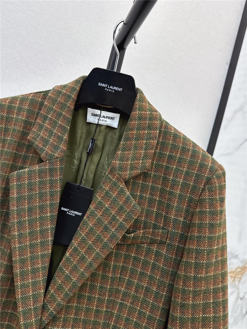 Sa1nt Lau*nt checked double-breasted wool-blend coat