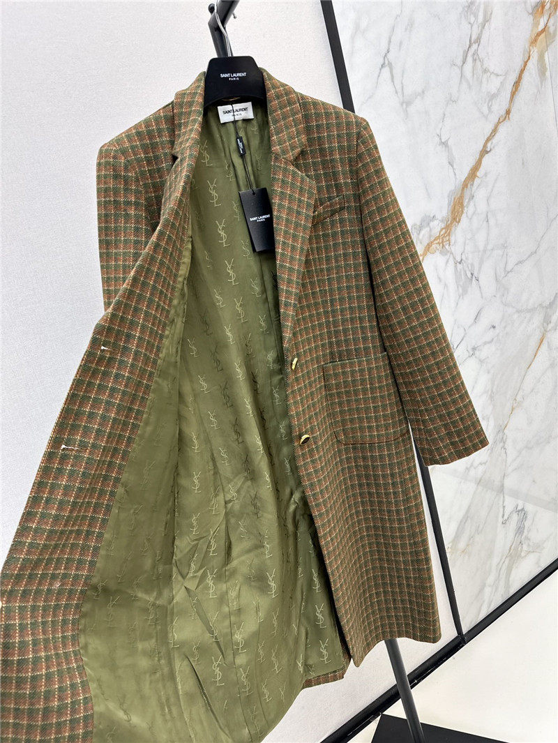 Sa1nt Lau*nt checked double-breasted wool-blend coat