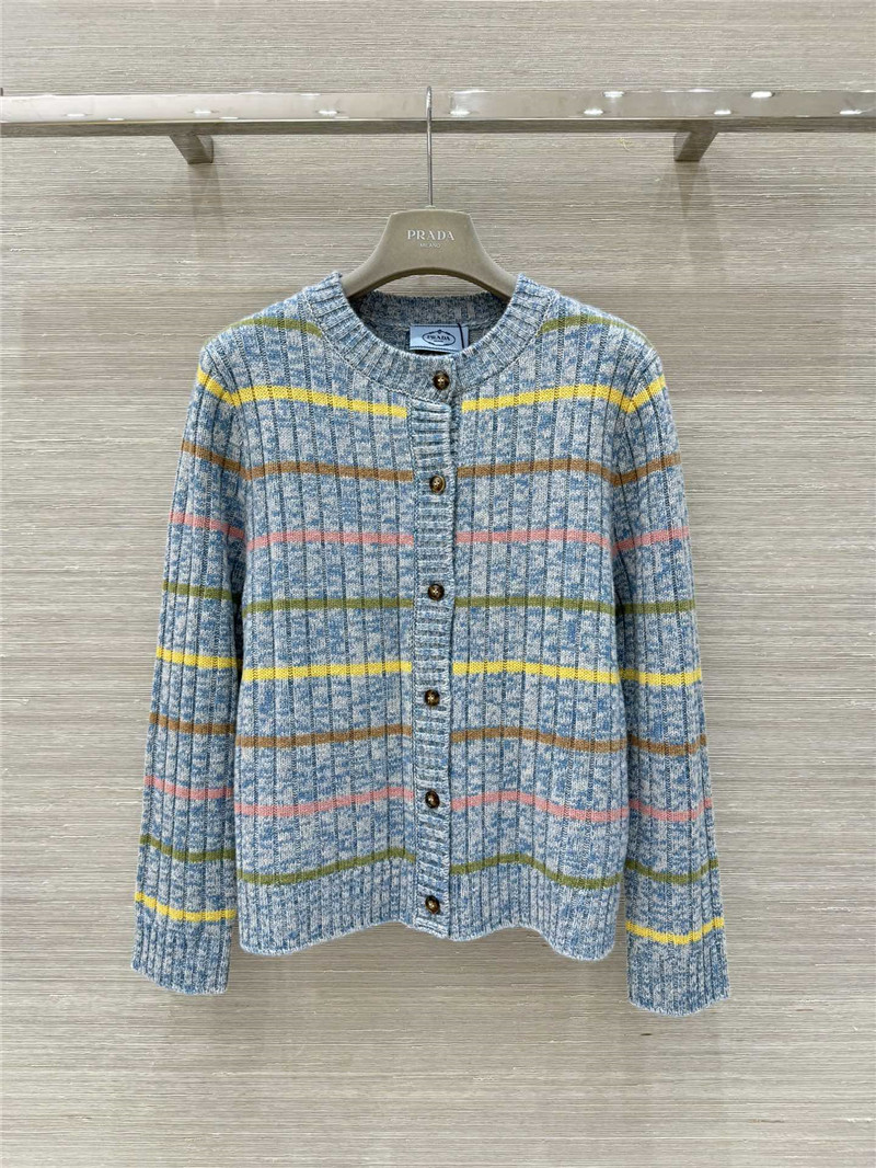 Pra*a stripe rib wool cardigan grey