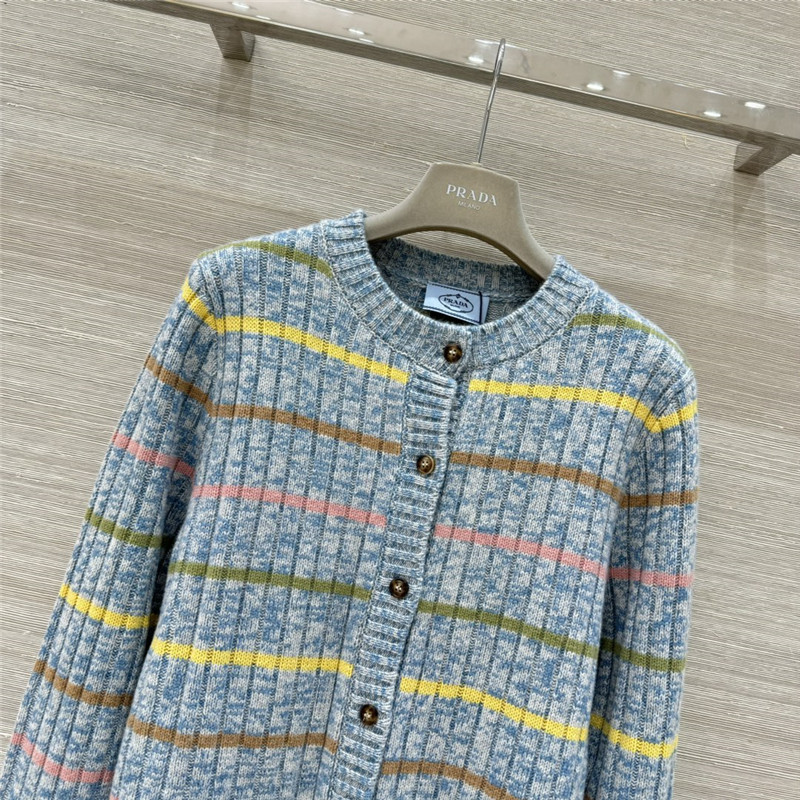 Pra*a stripe rib wool cardigan grey
