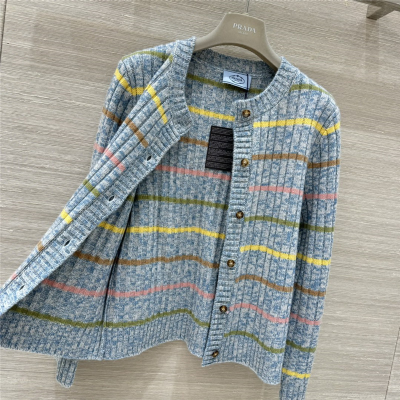 Pra*a stripe rib wool cardigan grey