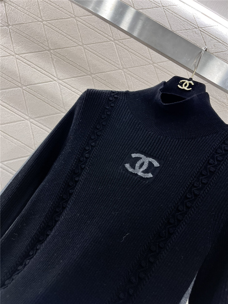 Ch**el logo ribbed-knit turtleneck top black