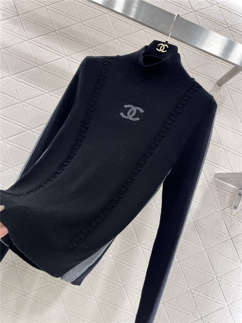 Ch**el logo ribbed-knit turtleneck top black