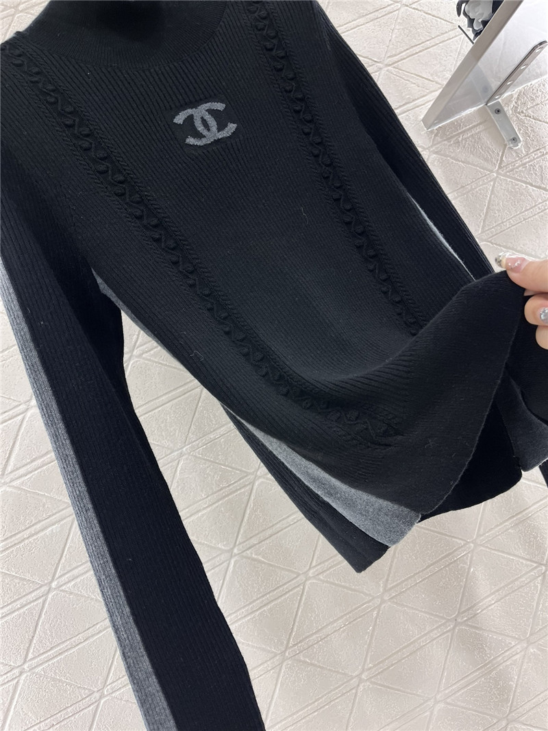 Ch**el logo ribbed-knit turtleneck top black