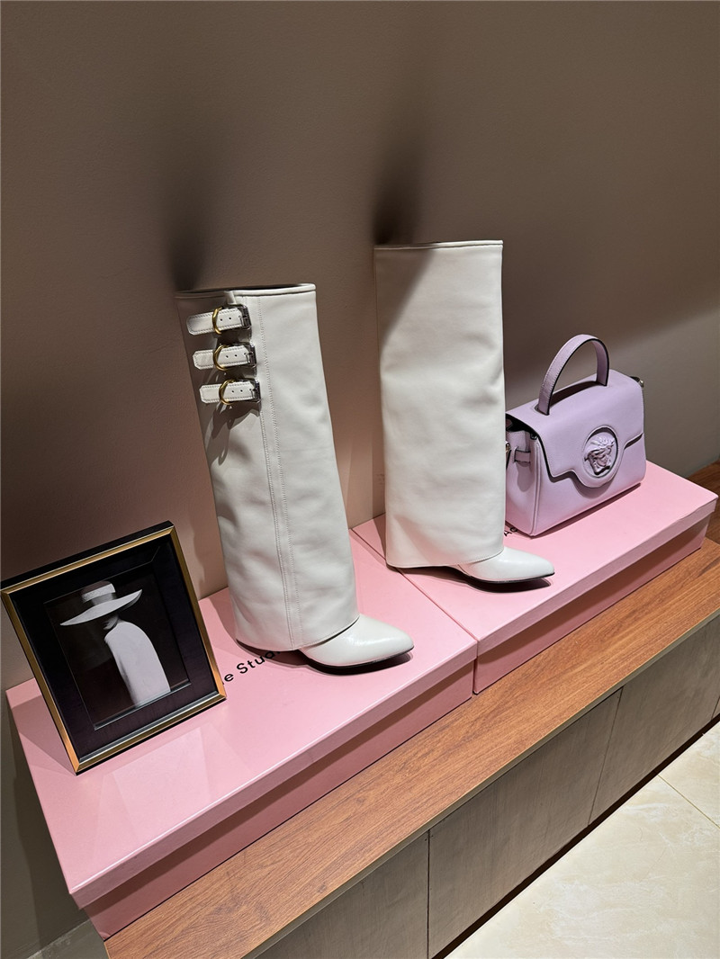 Givenchy White Shark Lock Buckle Knee-High Boots