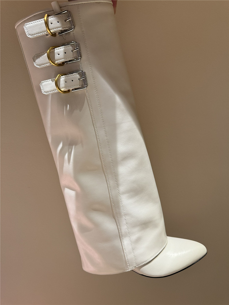 Givenchy White Shark Lock Buckle Knee-High Boots