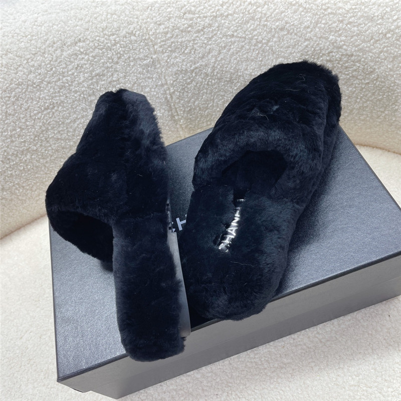 Ch**el pink shearling lambskin mules black