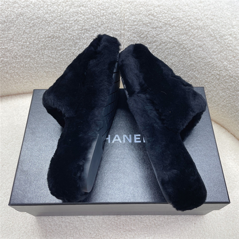 Ch**el pink shearling lambskin mules black
