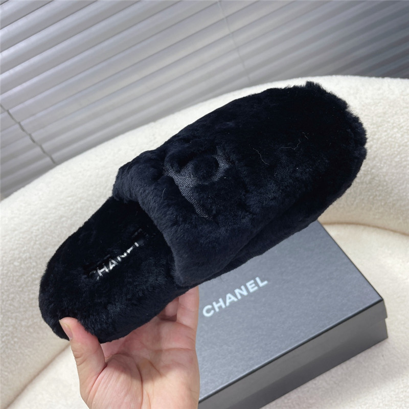 Ch**el pink shearling lambskin mules black