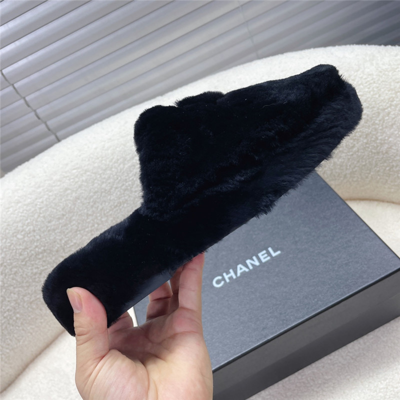 Ch**el pink shearling lambskin mules black