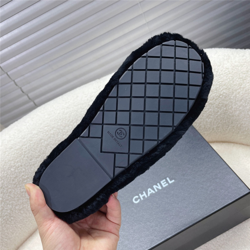 Ch**el pink shearling lambskin mules black