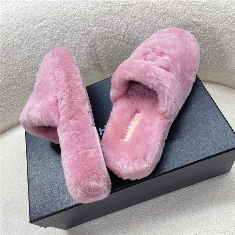 Ch**el pink shearling lambskin mules