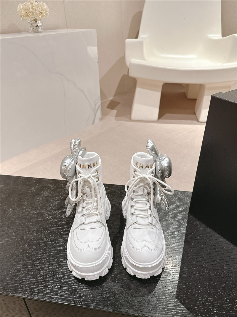 Ch**el white calfskin lace-up platform ankle boots