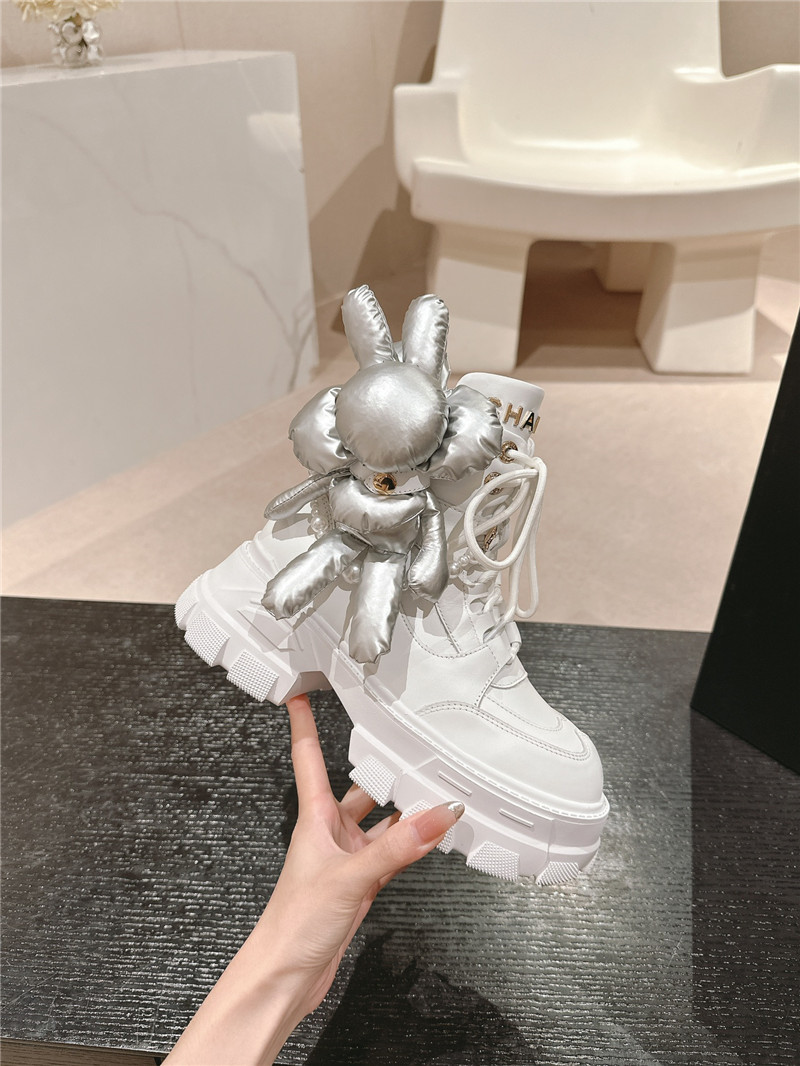 Ch**el white calfskin lace-up platform ankle boots