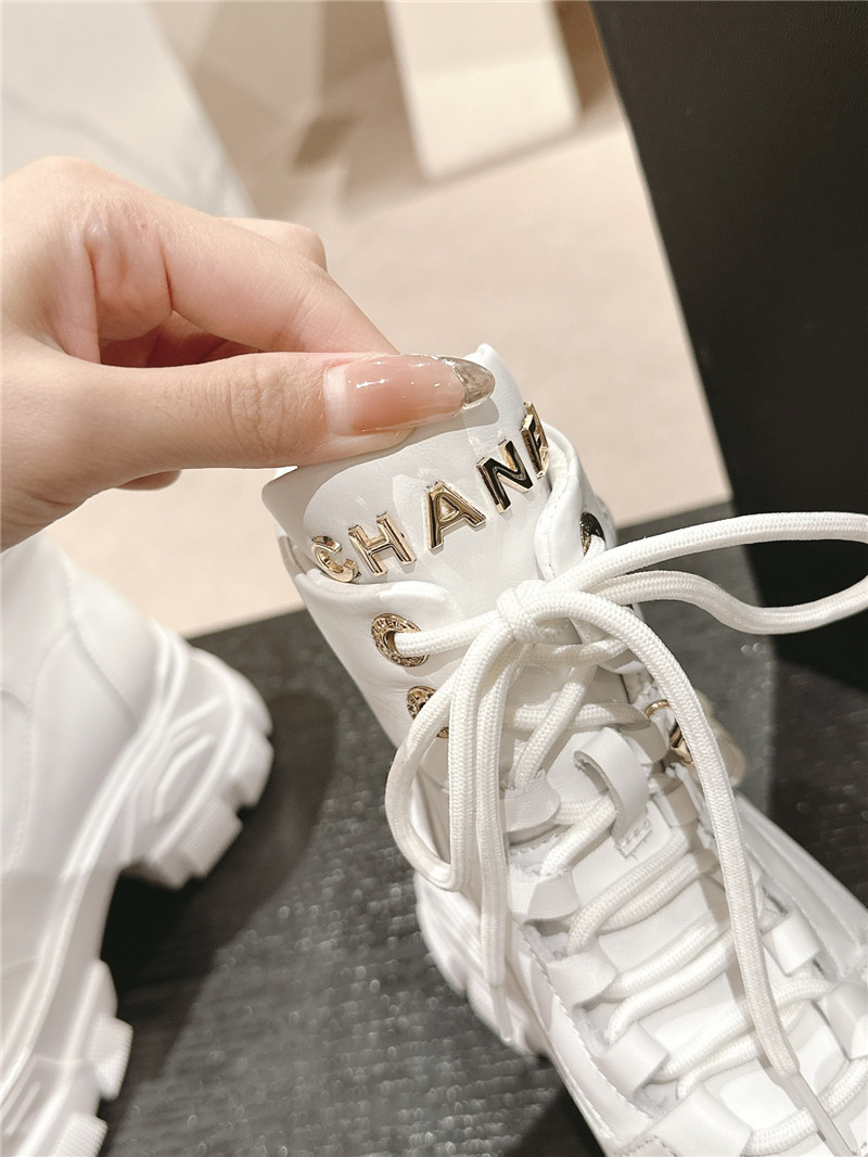 Ch**el white calfskin lace-up platform ankle boots