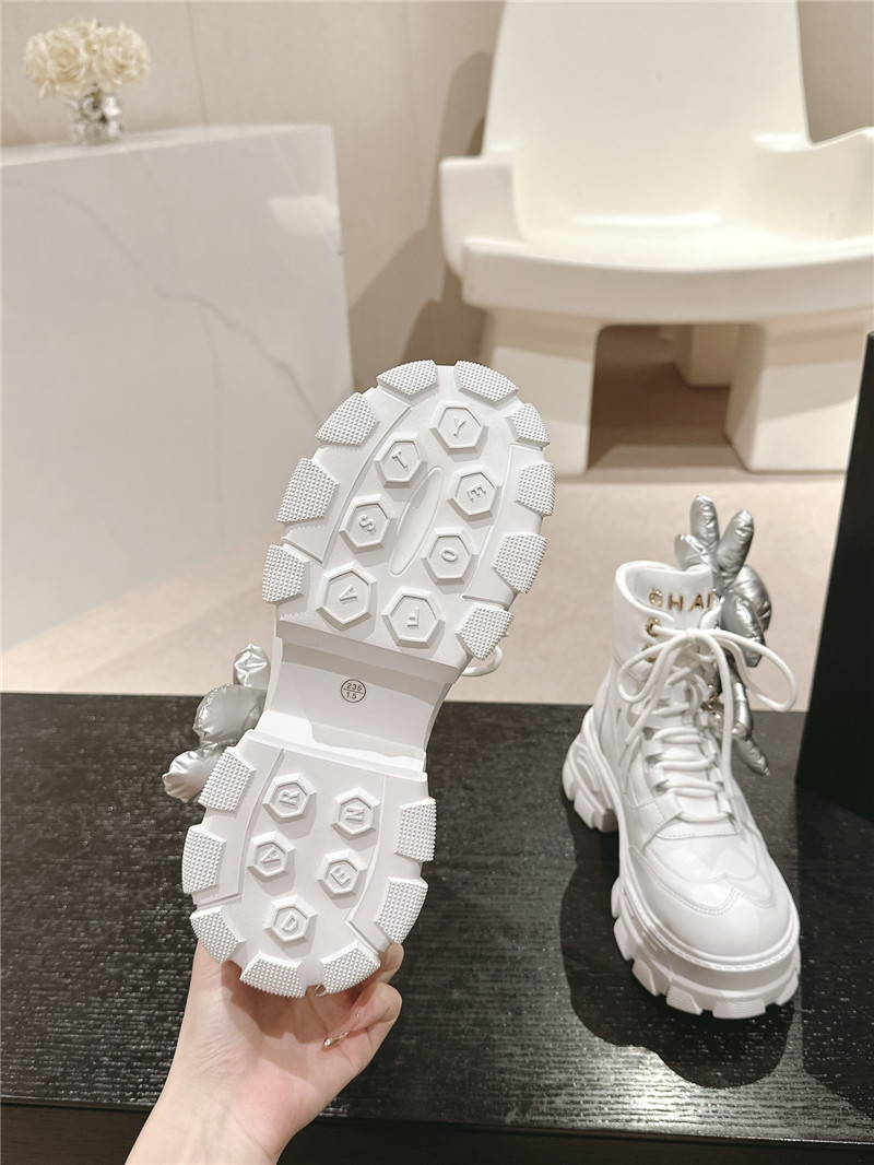 Ch**el white calfskin lace-up platform ankle boots