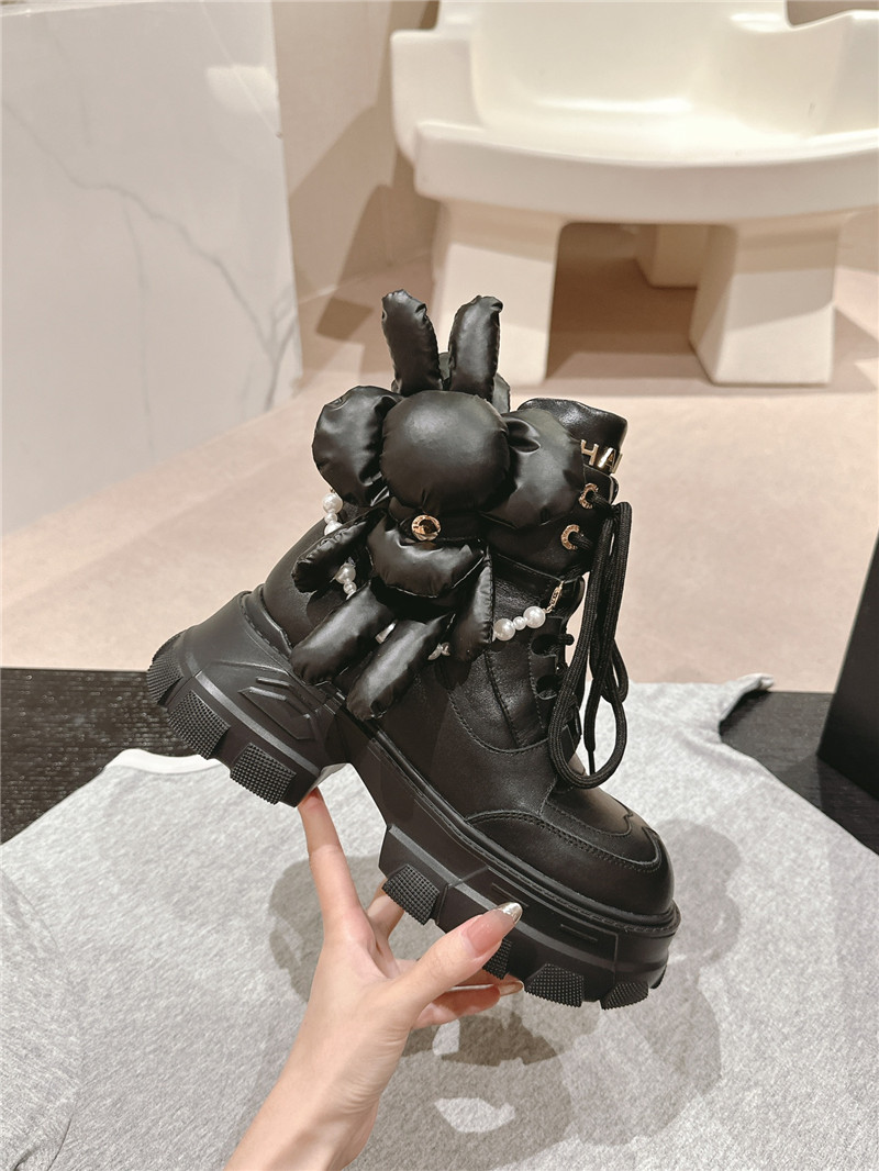 Ch**el calfskin lace-up platform round toe ankle boots