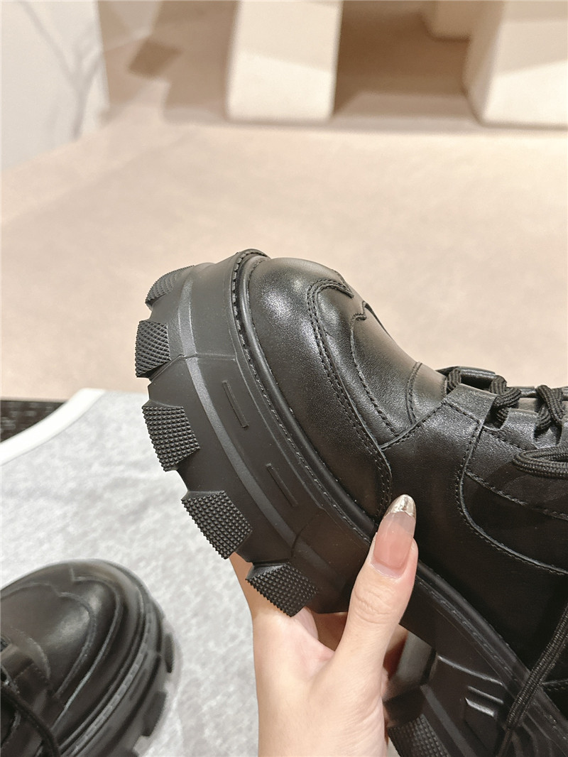 Ch**el calfskin lace-up platform round toe ankle boots