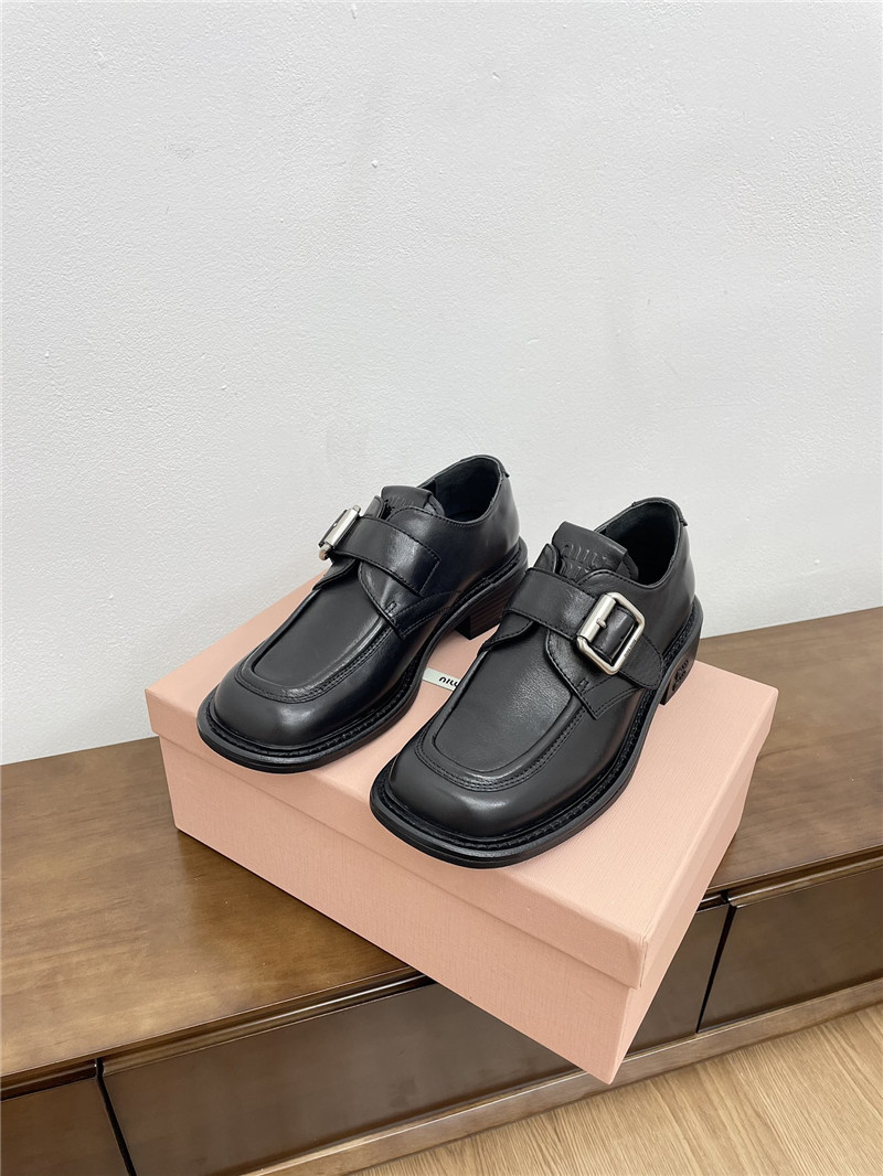 Miu Miu Black Leather Shoes with Buckle