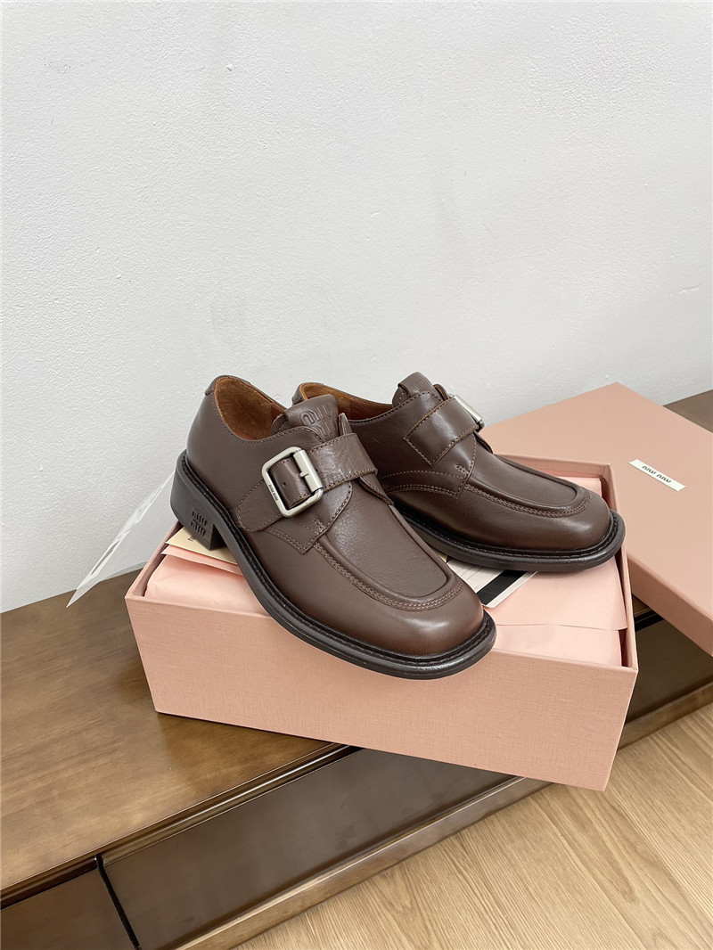 Miu Miu Brown Leather Shoes with Buckle