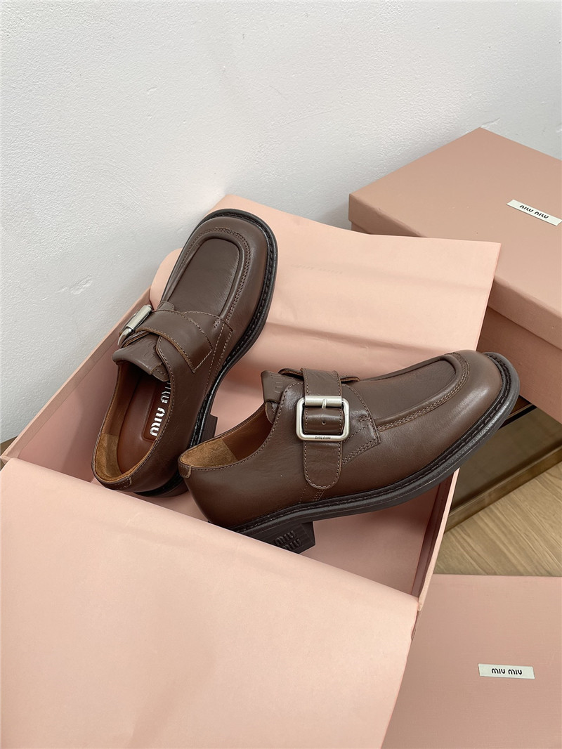 Miu Miu Brown Leather Shoes with Buckle