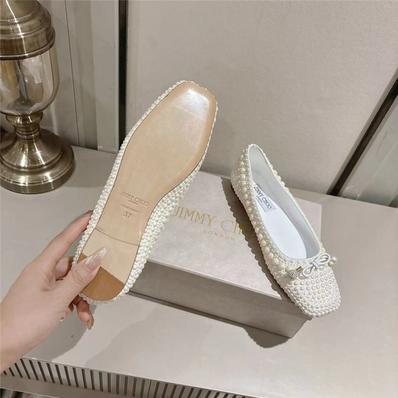 J1m*y Ch00 elme white satin pearl flats