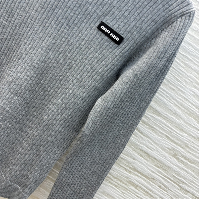Miu Miu Ribbed-Knit Wool Sweater Grey