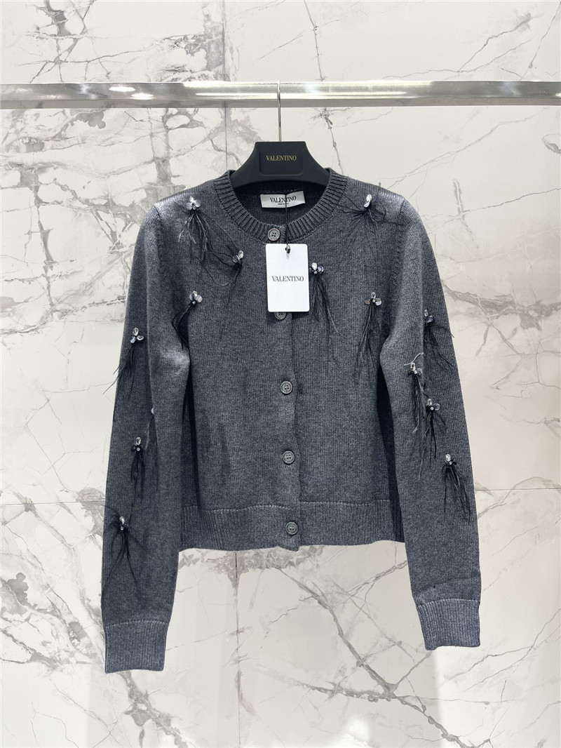 Va1e*ntin0 wool feather trim cardigan grey