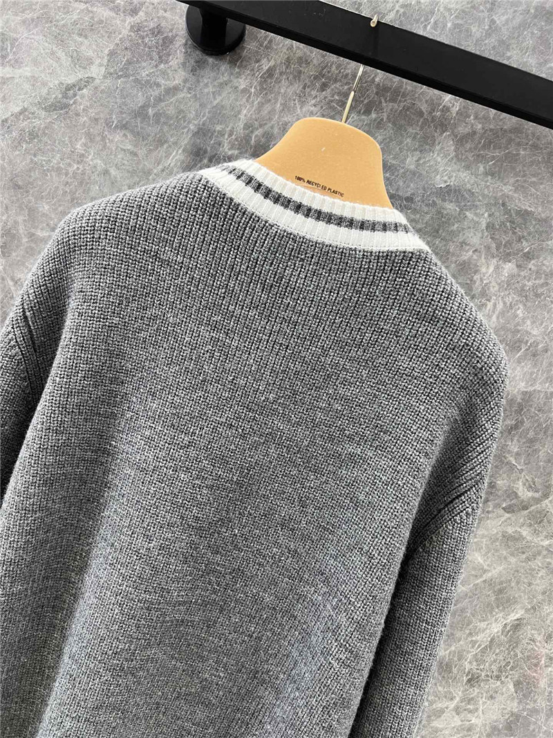 Miu Miu Stripe V-Neck Wool Cardigan in Grey