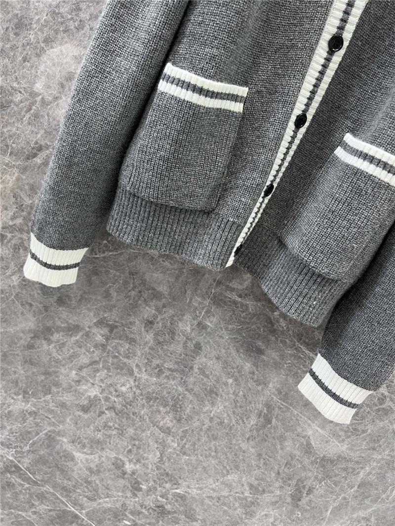 Miu Miu Stripe V-Neck Wool Cardigan in Grey