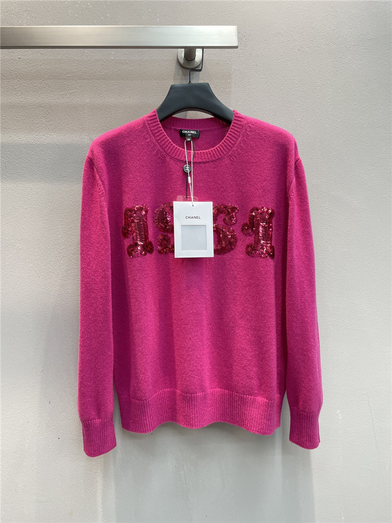 Ch**el sequin embroidered wool sweater in pink