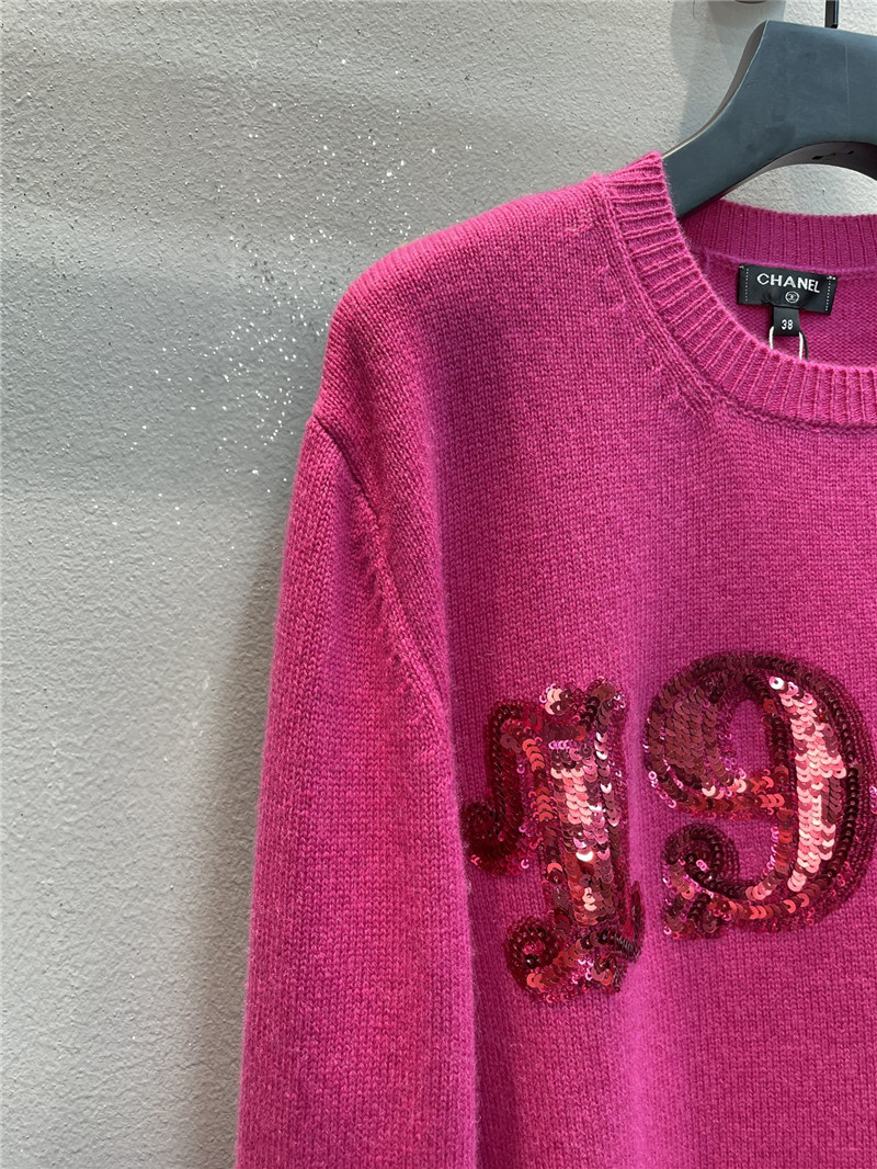 Ch**el sequin embroidered wool sweater in pink