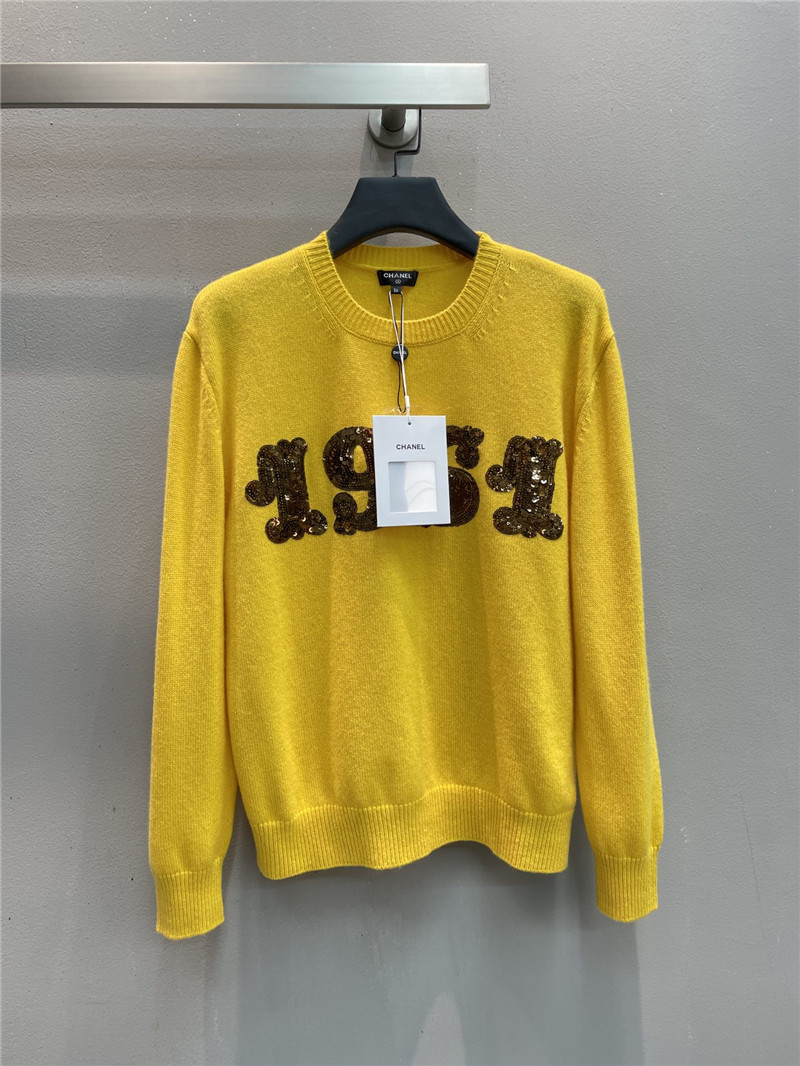 Ch**el sequin embroidered wool sweater in yellow