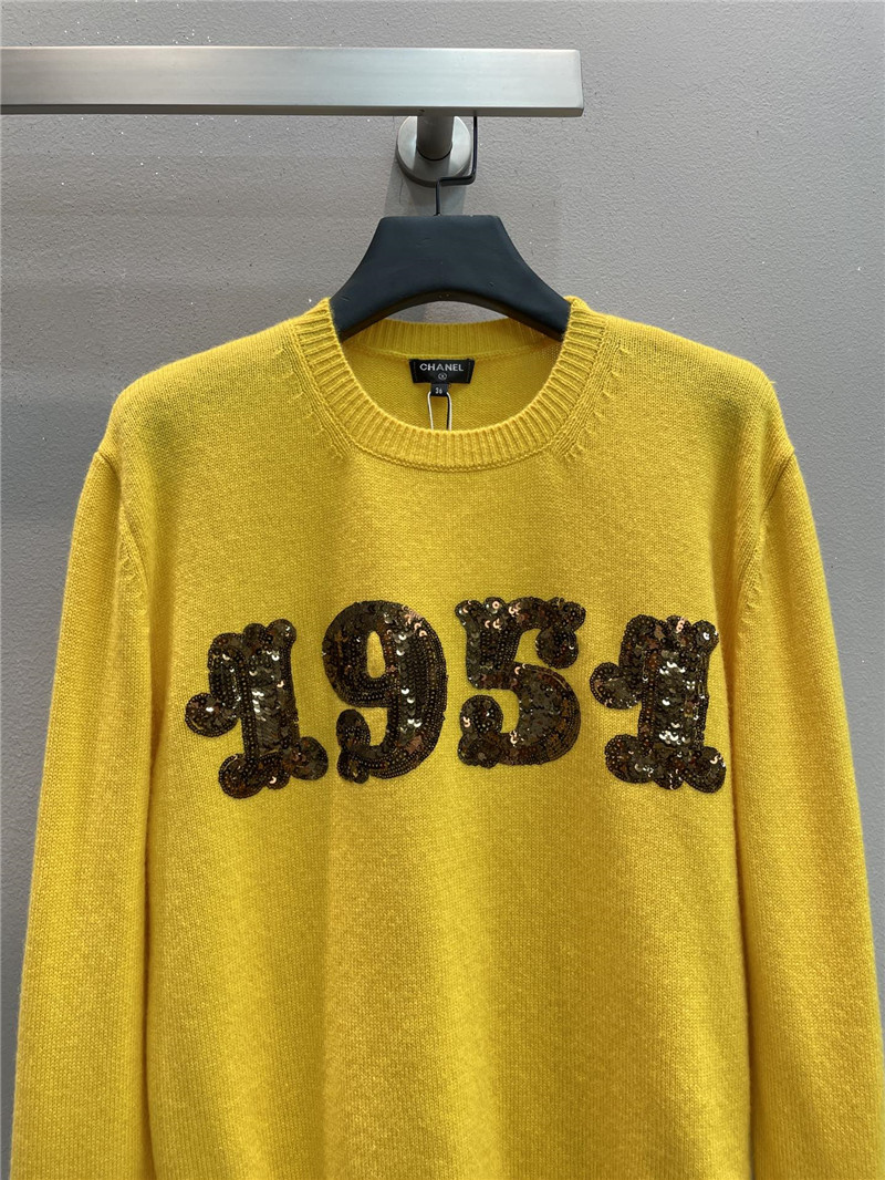 Ch**el sequin embroidered wool sweater in yellow