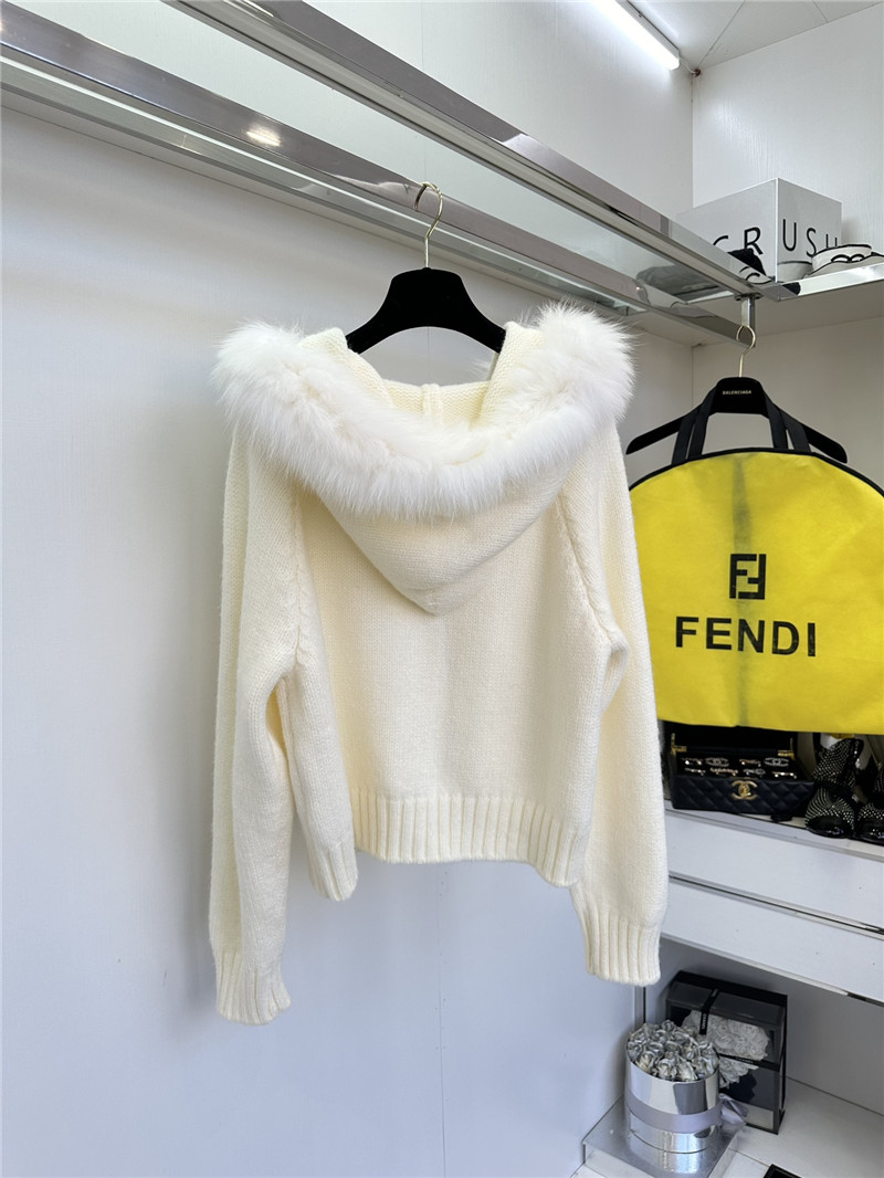 F**di fur-trim hooded zip sweater white