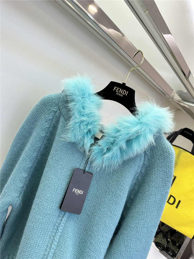 F**di fur-trim hooded zip sweater blue