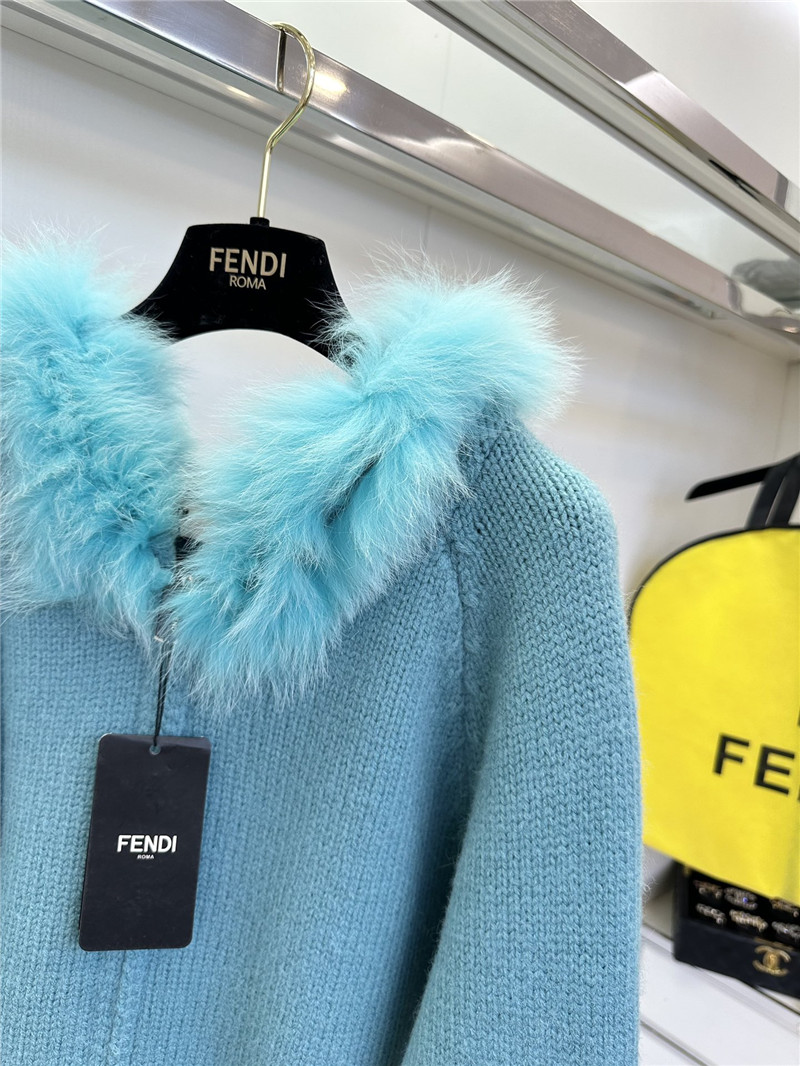 F**di fur-trim hooded zip sweater blue