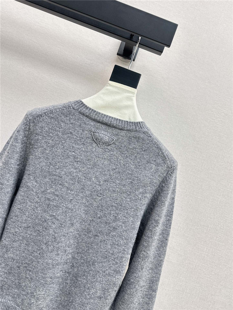 Pra*a triangle logo wool cardigan grey