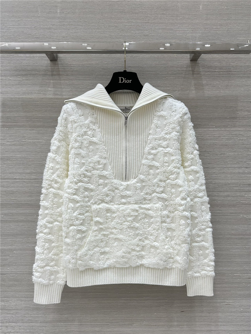 D10r oblique half-zip jacquard sweater white