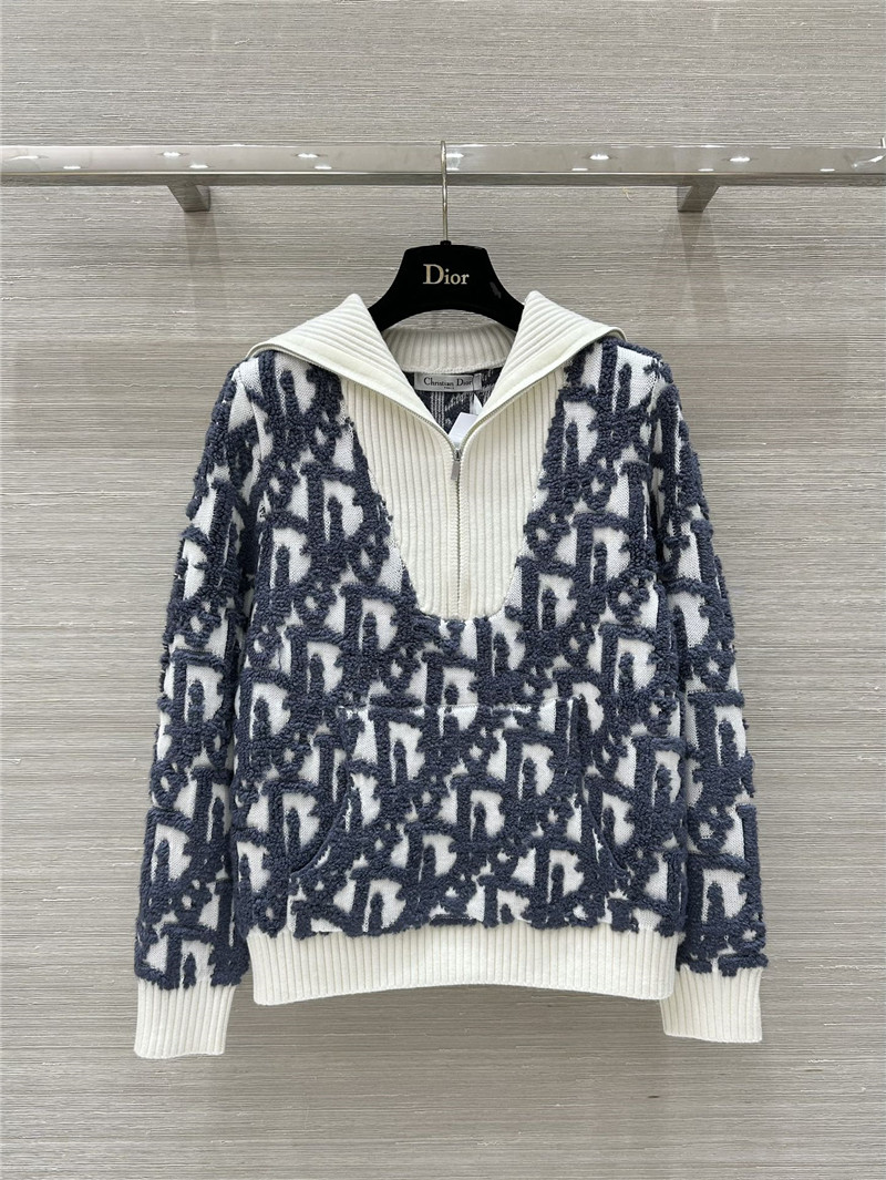 D10r oblique half-zip jacquard sweater navy