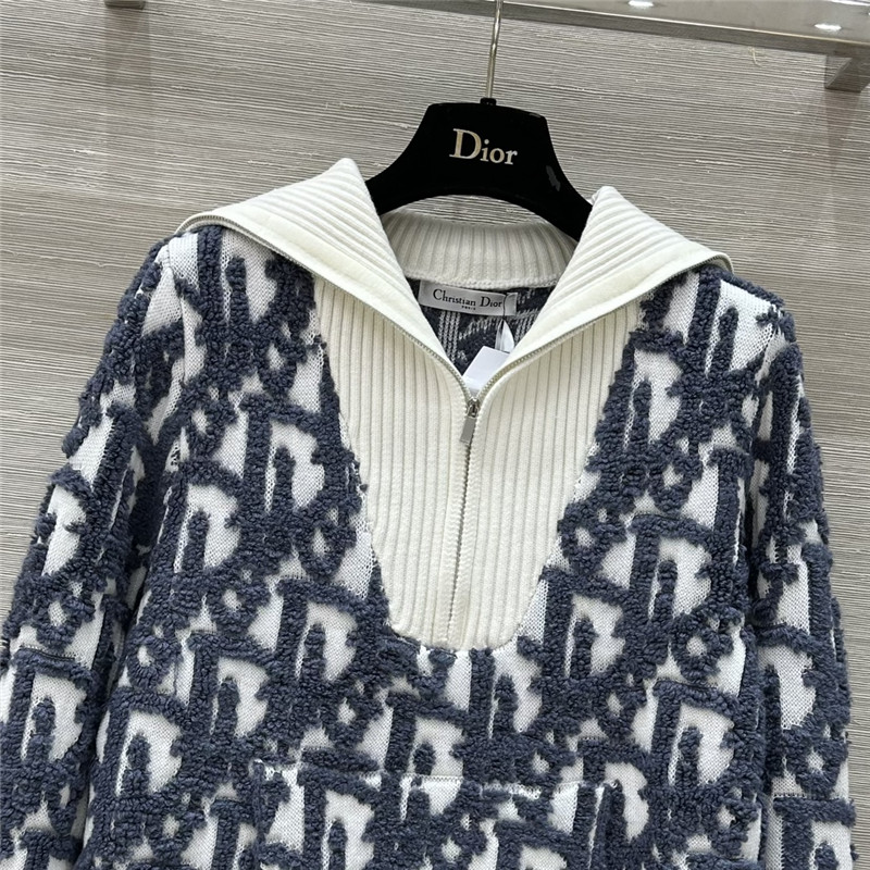 D10r oblique half-zip jacquard sweater navy