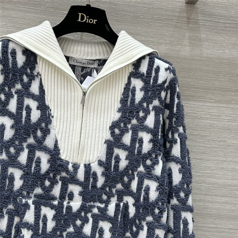 D10r oblique half-zip jacquard sweater navy