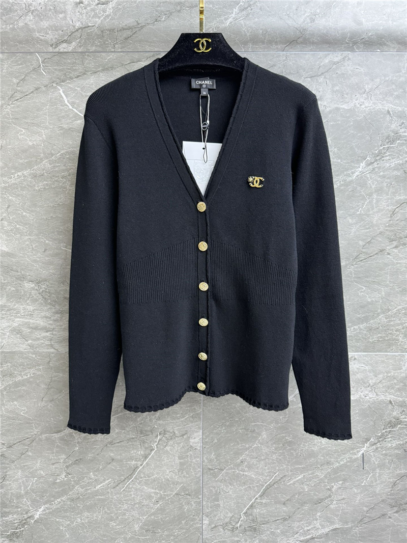 Ch**el v-neck trim wool cardigan black