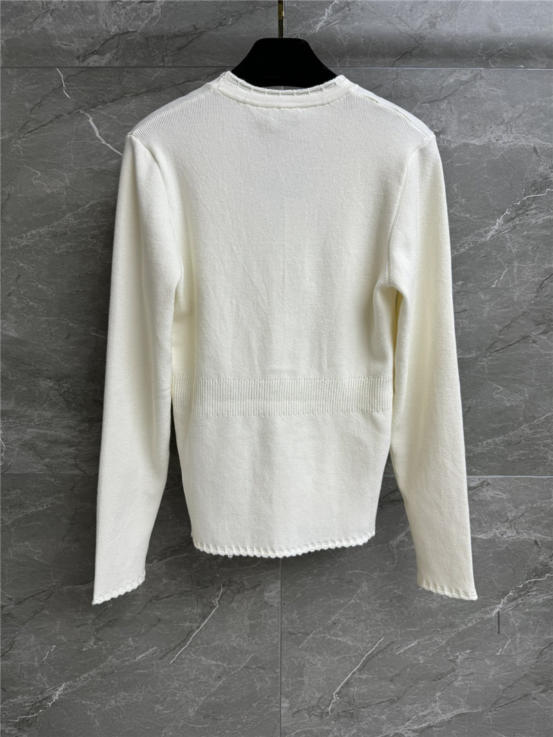 Ch**el v-neck trim wool cardigan white