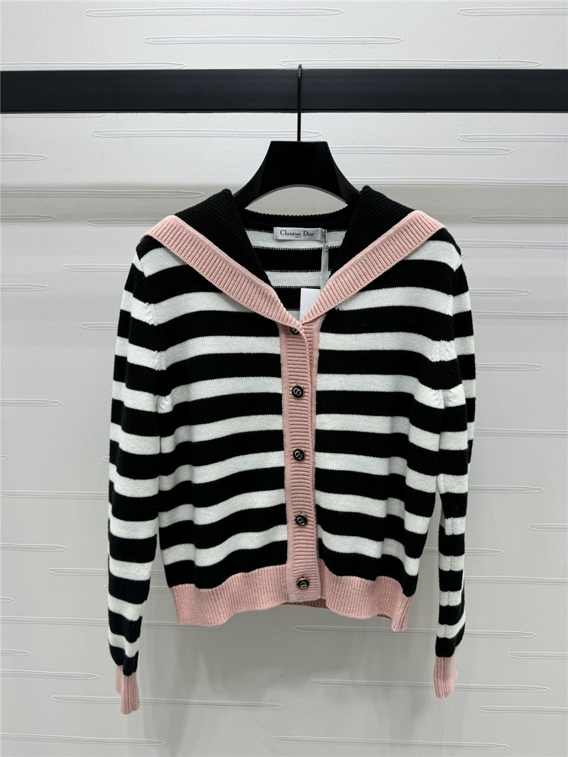 D10r marinière stripe wool cardigan pink