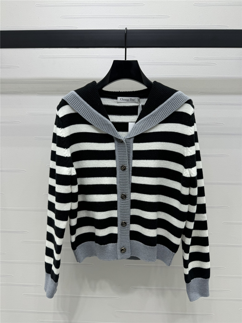D10r marinière stripe wool cardigan grey