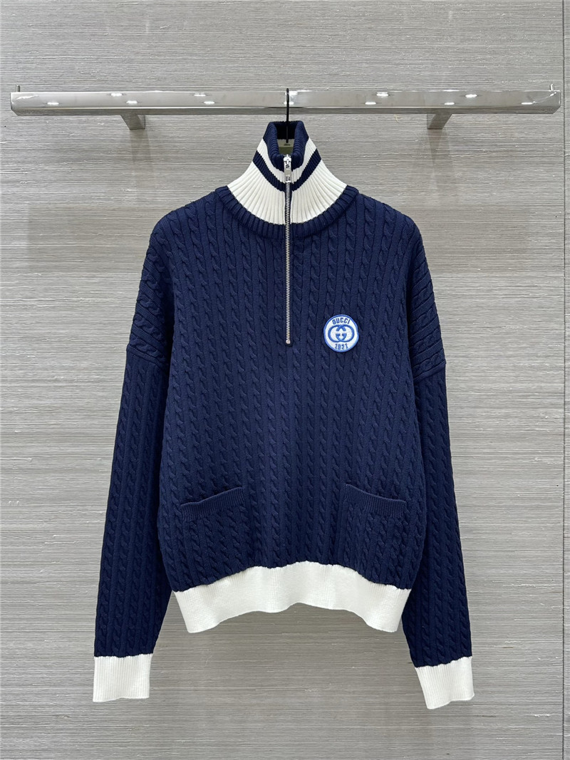 Gvc*1 half-zip cable wool sweater navy