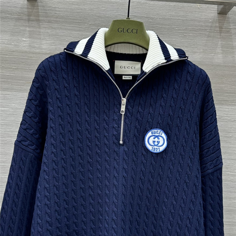Gvc*1 half-zip cable wool sweater navy