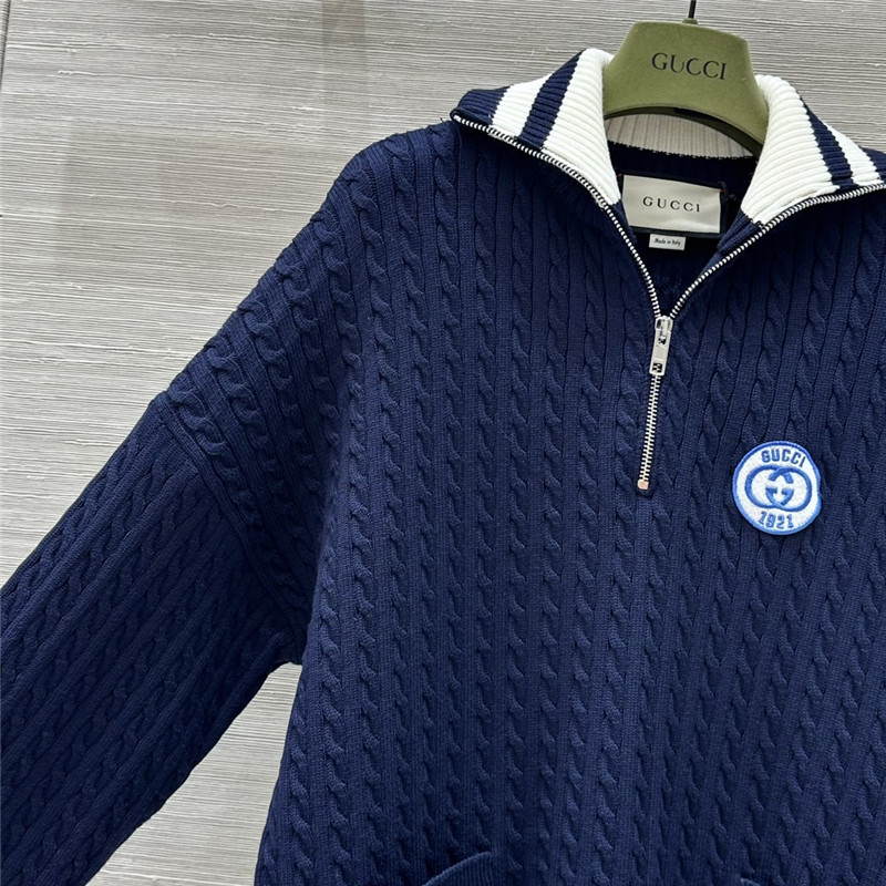 Gvc*1 half-zip cable wool sweater navy